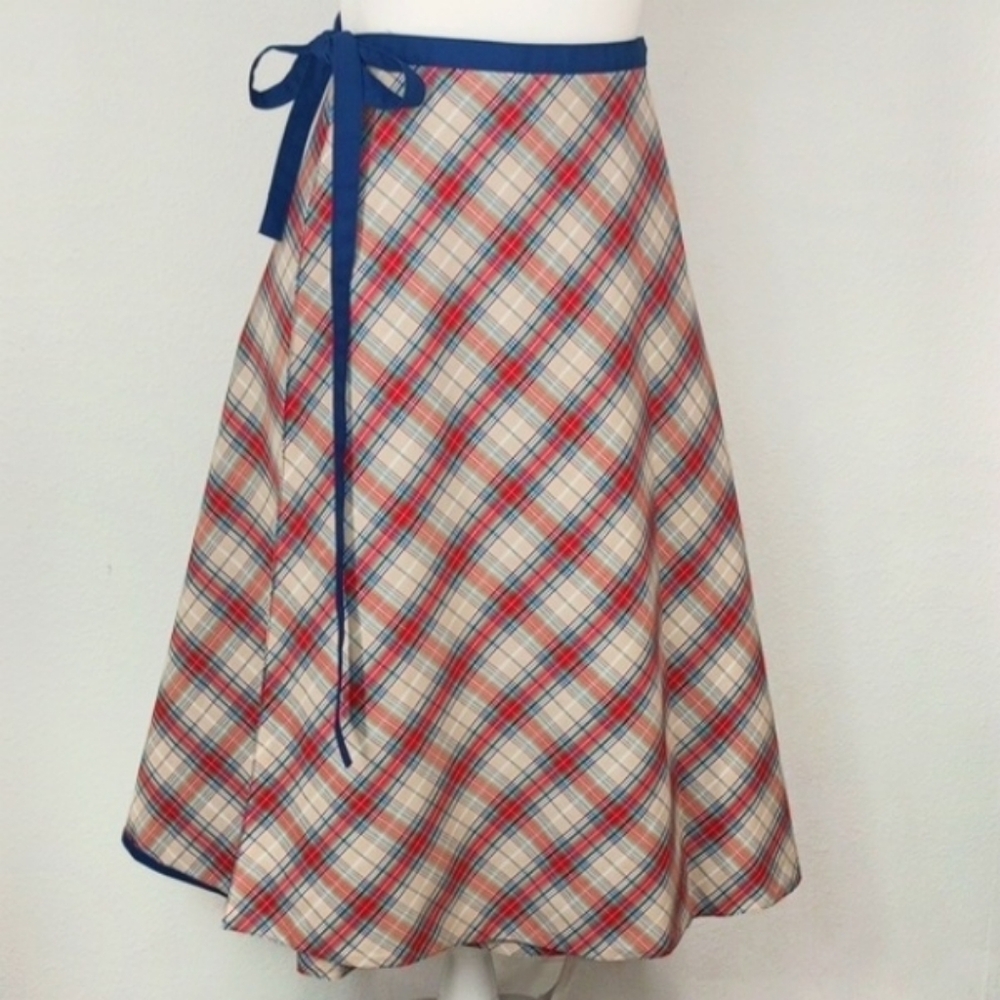 Personal Vintage Reversible Wrap Around Plaid Midi Skirt Size 8